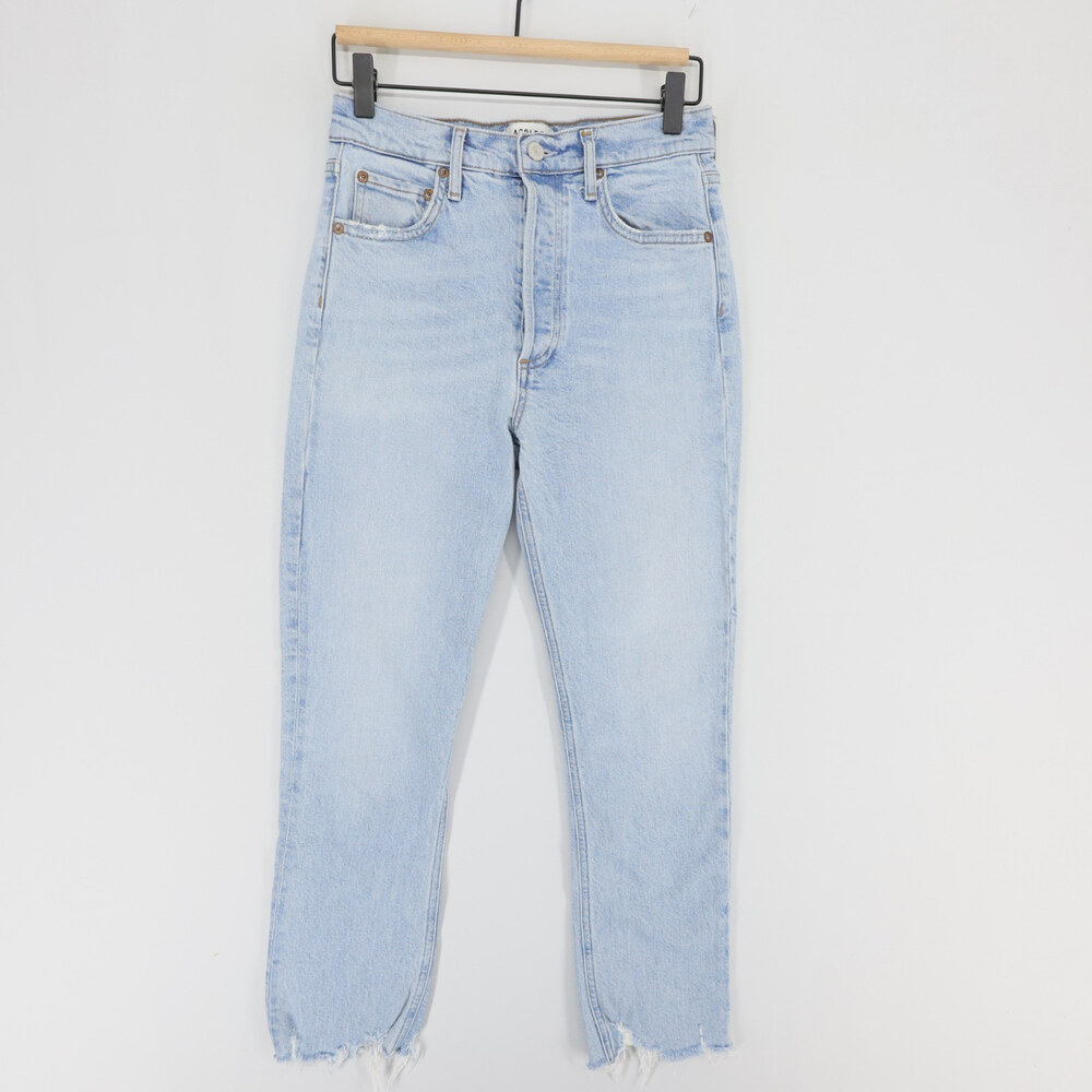 AGOLDE Riley Crop Jeans Womens 26 Light Blue High Rise Straight Leg Raw Hem